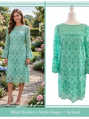 J. Crew Mint Eyelet Lace Long-Sleeve Shift Dress